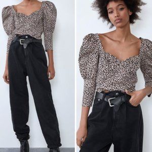 NWT ZARA Animal Print Puff Sleeve Top
